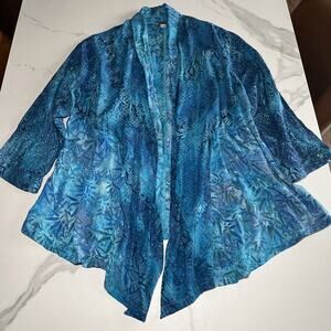 Cahaya by Tanami Open Front Kimono Beach Swim Cover Up Size Large Blue Tropical